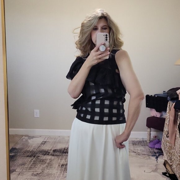 CQ by CQ Windowpane Ruffled Asymmetrical Black Zipper in Back Size M - Picture 5 of 14